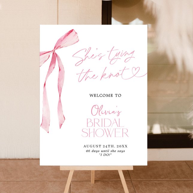 Bridal Shower Welcome Sign Pink Bow Tying the Knot (Creator Uploaded)