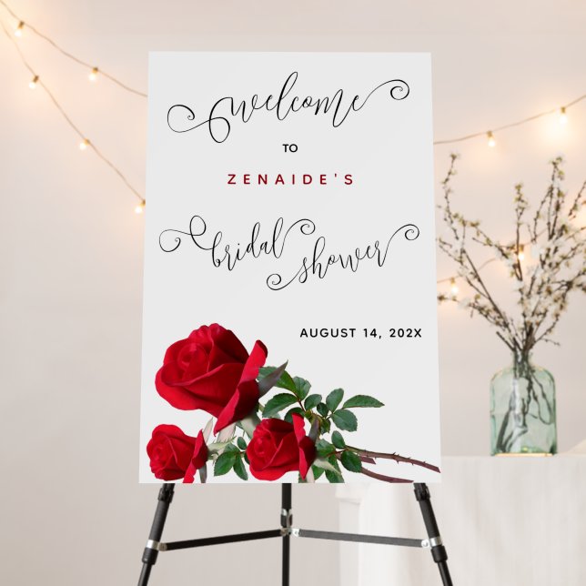 Bridal Shower Welcome Sign Red Roses (In Situ (Stand))