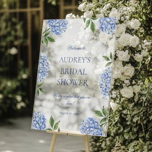 Bridal Shower Welcome Sign, Simple Blue Hydrangea Acrylic Sign
