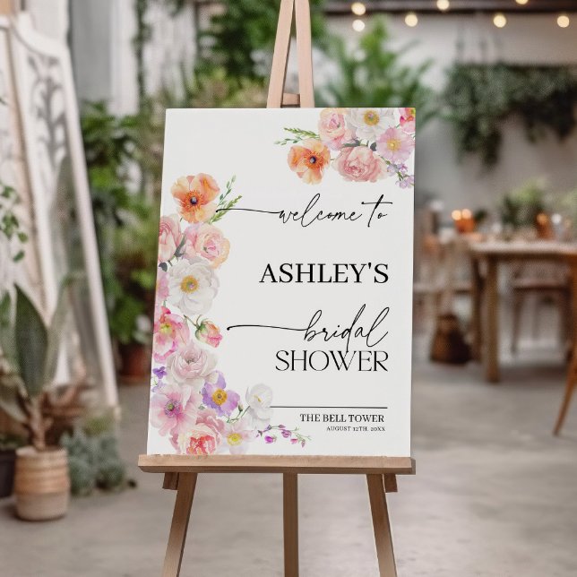 Bridal Shower Welcome Sign | Summer Flowers (floral bridal shower welcome sign)