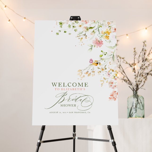 Bridal Shower Welcome Sign Summer Wildflowers (In Situ (Stand))