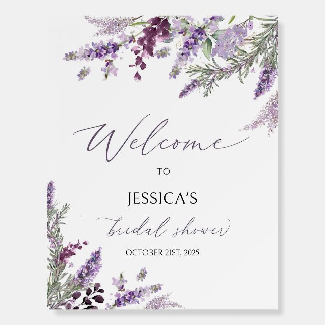 Bridal Shower Welcome Sign Template, Lavender Brid (Front)