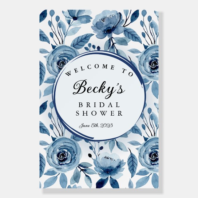 Bridal Shower Welcome Sign, Welcome Poster Blue (Front)