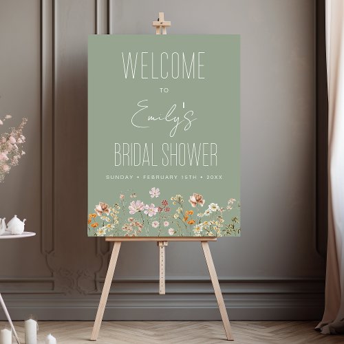 Bridal Shower Welcome Sign Wildflower Sage Green 