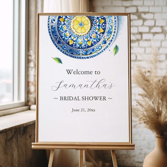Bridal Shower Welcome Signs Blue & Yellow Lemons (Blue and yellow lemon theme bridal shower sign by Do Tell A Belle)