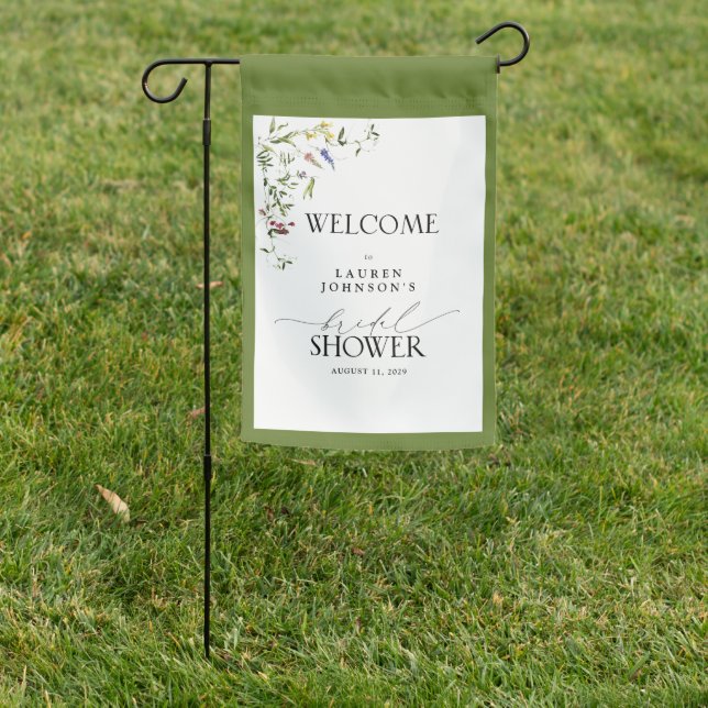Bridal Shower Welcome Summer Wildflower Script Garden Flag (In SItu)