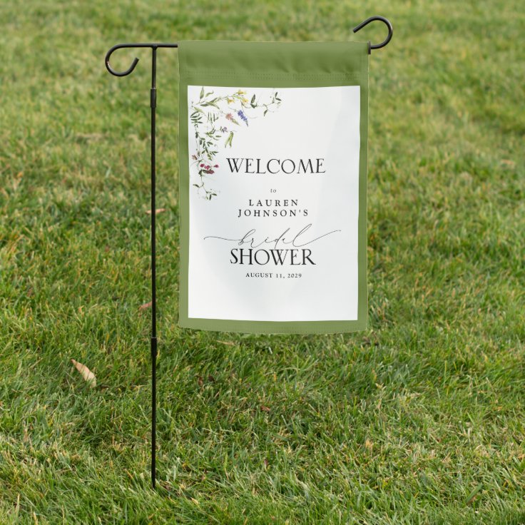 Bridal Shower Welcome Summer Wildflower Script Garden Flag | Zazzle