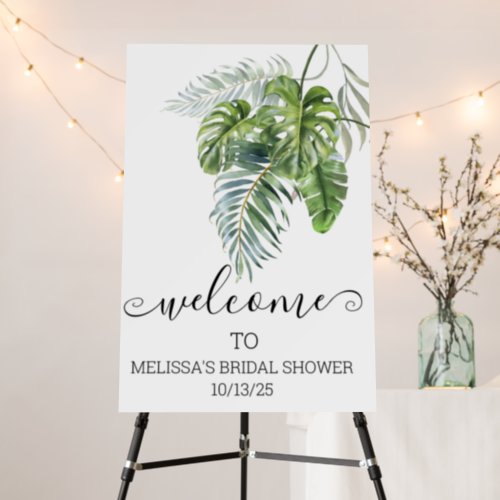 Bridal Shower Welcome Tropical Leaves Watercolor Foam Board