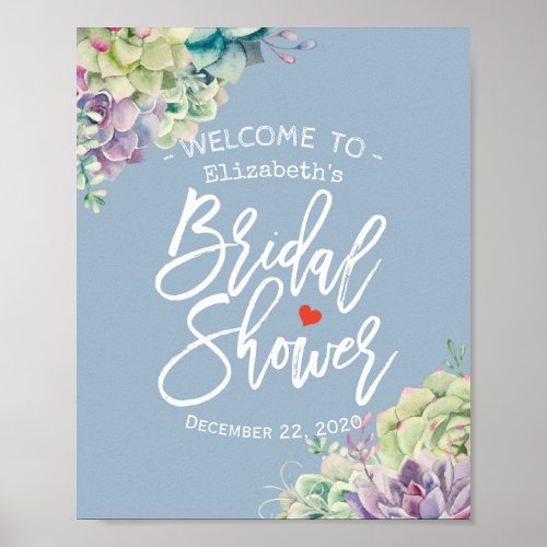 Bridal Shower Welcome Watercolor Succulent Plants Poster