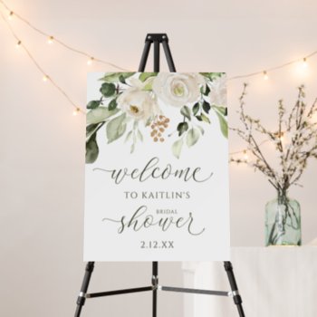 Bridal Shower Welcome White Floral Greenery Foam Board by KarmaKDesigns at Zazzle