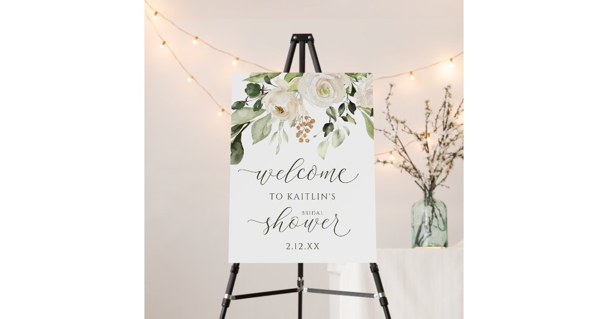 Bridal Shower White Floral Greenery Foam Board Zazzle