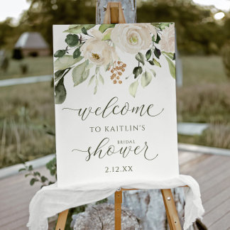 Bridal Shower Welcome White Floral Greenery Foam Board
