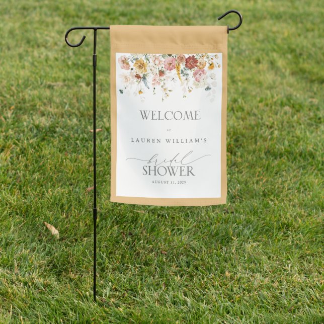 Bridal Shower Welcome Yellow Wildflower Script Garden Flag (In SItu)