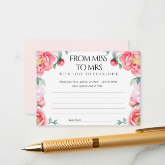 Bridal Shower Well Wishes Card with Pink Peonies