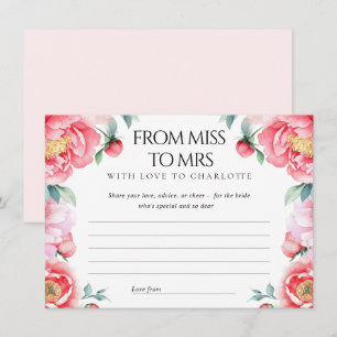 Bridal Shower Well Wishes Card with Pink Peonies