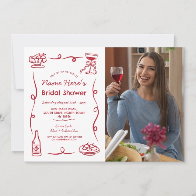 Bridal Shower Whimsical Hand Drawn Photo Invitation (Front)