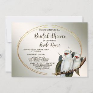 Bridal Shower White Birds Cockatoo Green Leaves Invitation