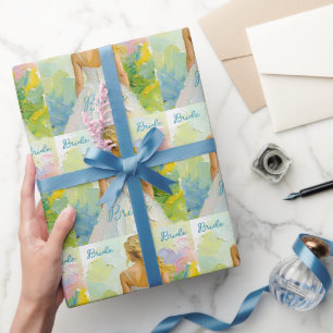 Bridal Shower White Dress on abstract background Wrapping Paper