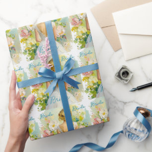 Bridal Shower White Dress on abstract background Wrapping Paper