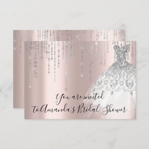 Bridal Shower White Dress Silver Grey Silver Rose Invitation