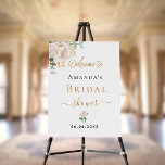 Bridal Shower white floral eucalyptus welcome Foam Board<br><div class="desc">For a Bridal Shower. A chic white background. Decorated with a white floral,  flower (peony) and green watercolored eucalyptus leaves,  sprigs,  greenery and golden sprigs. Personalize and add the name of the bride and a date. Black and golden letters.
Back: no design</div>