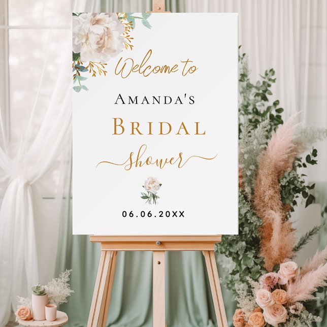 Bridal Shower white floral eucalyptus welcome Foam Board (Creator Uploaded)