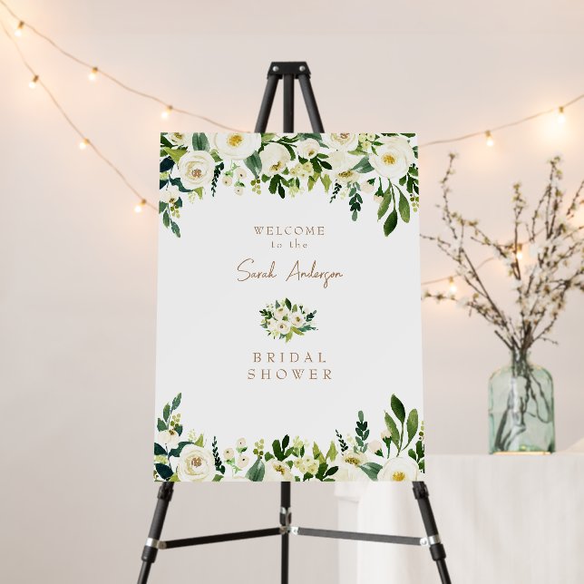 Bridal Shower White Floral Welcome Sign (In Situ (Stand))