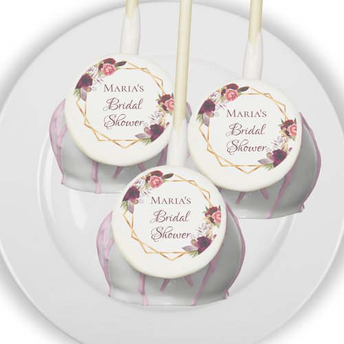 Bridal Shower white florals burgundy gold Cake Pops