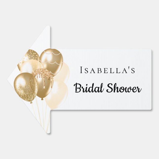 Bridal Shower white gold balloons name arrow Sign (Front)