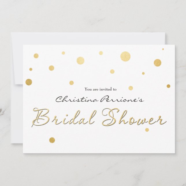BRIDAL SHOWER White Gold Foil Modern Card Invite (Front)