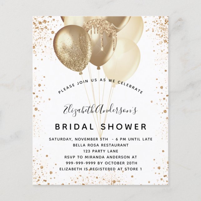 Bridal Shower white gold glitter balloons budget Flyer (Front)