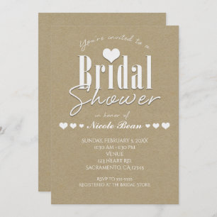 Bridal Shower White & Kraft Brown Paper Invitation