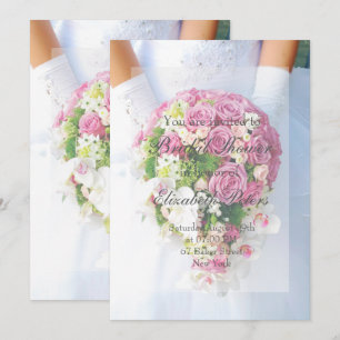 Bridal Shower White Lace Flower Bouquet Wedding Invitation