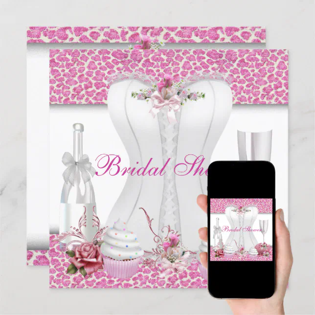 Bridal Shower White Pink Cupcakes Champagne Invitation | Zazzle