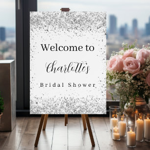 Bridal Shower white silver confetti script welcome Foam Board