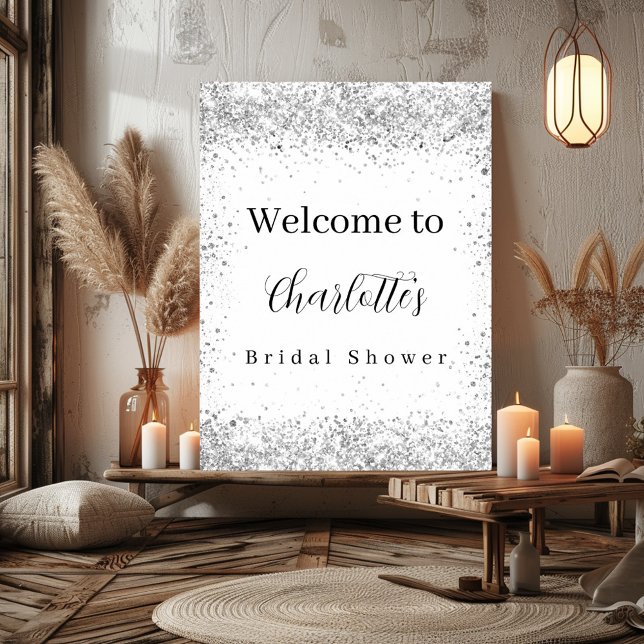 Bridal Shower white silver glitter script welcome Poster (Creator Uploaded)