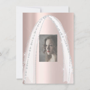 Bridal Shower White Spark Rose Veil Photo Invitation