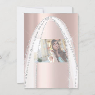 Bridal Shower White Spark Rose Veil Photo Invitation