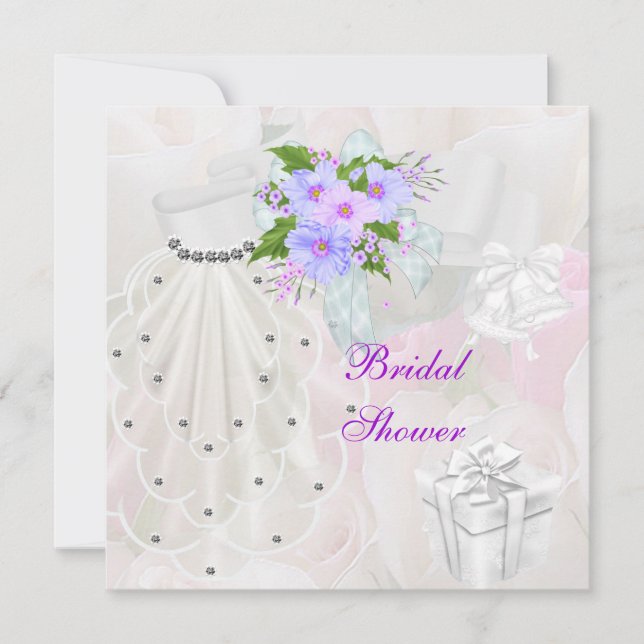 Bridal Shower White Veil Lilac Flower Invitation (Front)