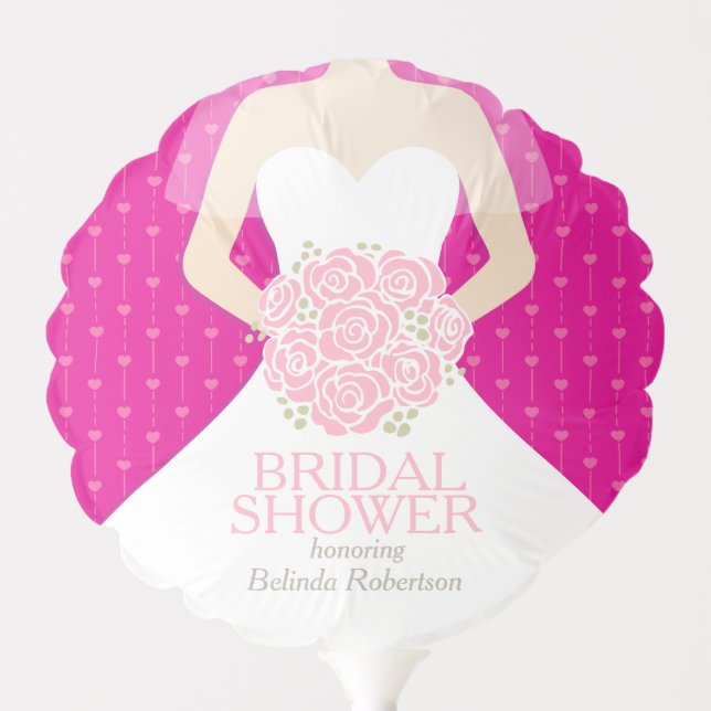Bridal shower white wedding dress custom name pink balloon (Front)
