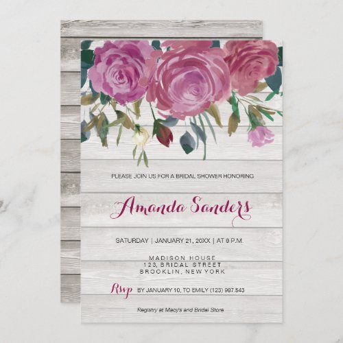 Bridal Shower white wood floral roses card