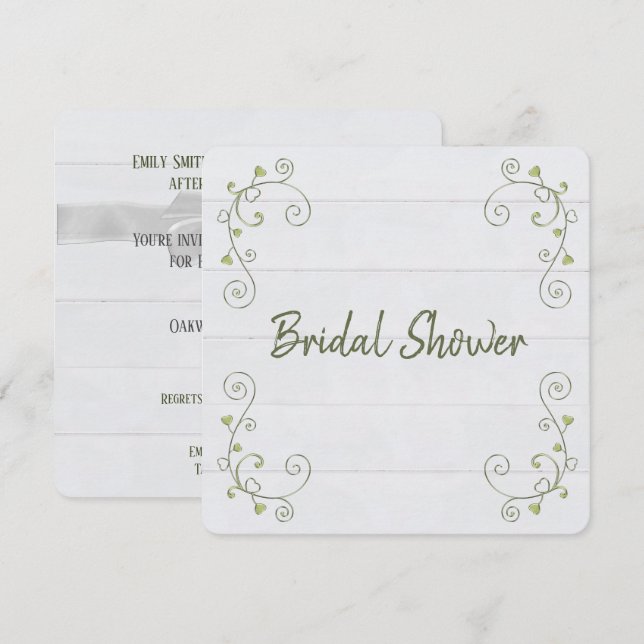 Bridal Shower White Wood Invitation (Front/Back)