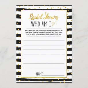 Bridal Shower Who Am I Game Gold Confetti Invitation