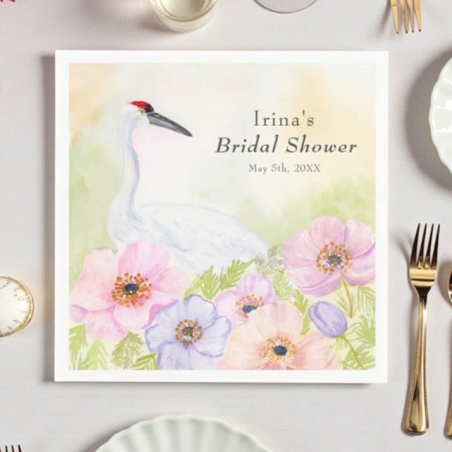 Bridal Shower Whooping Crane with Pastel Anemones  Napkins (Creator Uploaded)
