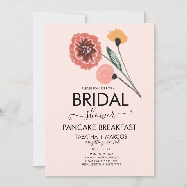 Bridal Shower Wild Flowers Hand Drawn Art  Invitation (Front)