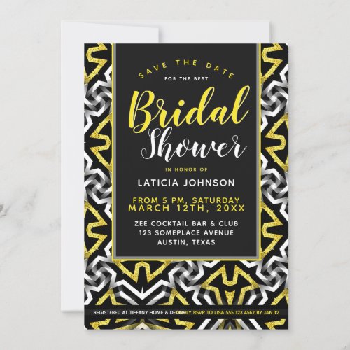 Bridal Shower  Wild Geometric Glam Gold and Black Invitation