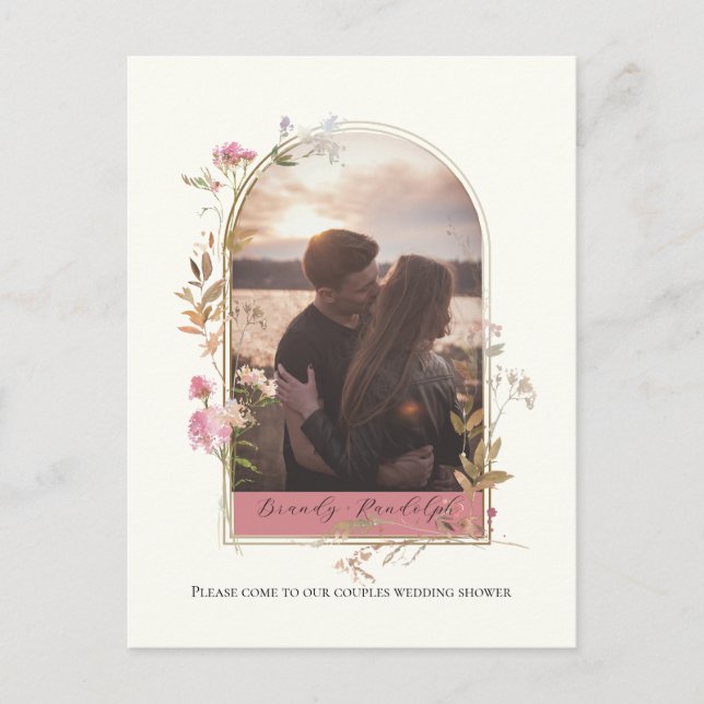 Bridal Shower Wildflower Arch Custom Photo Invitation Postcard (Front)
