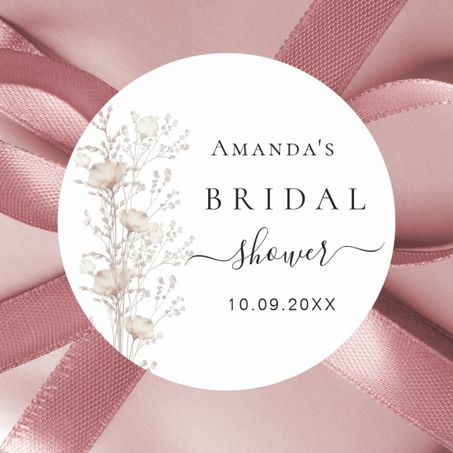 Bridal Shower wildflower bloom beige Classic Round Sticker (Creator Uploaded)