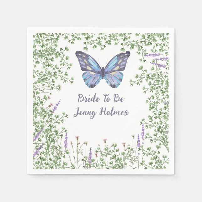 Bridal Shower Wildflower Blue Butterfly Greenery  Napkins (Front)