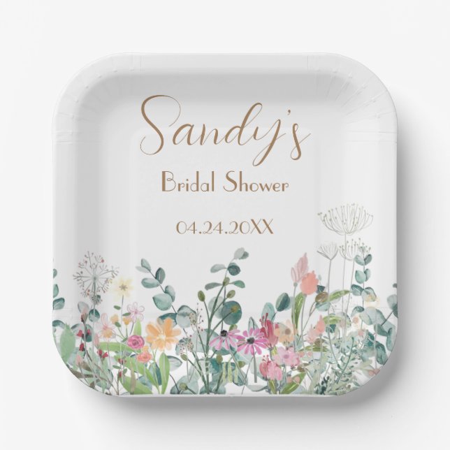 Bridal Shower Wildflower Boho Floral Paper Plate (Front)